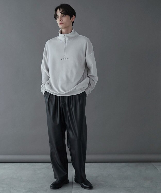 WEGO 【ユニセックス着用ITEM】マイクロシャギーワンポイントハーフZIPプルオーバー ライトグレー