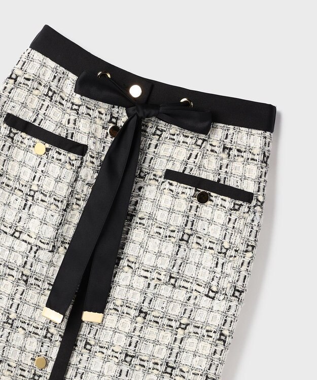 GRACE CONTINENTAL トリミングツイードスカート ホワイト