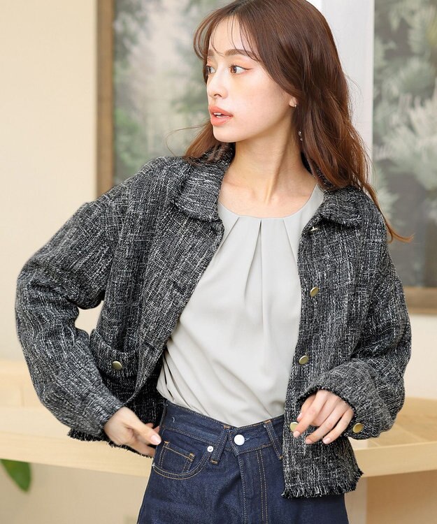 Tiaclasse 【洗える】ツイードジャケット ミックスブラック