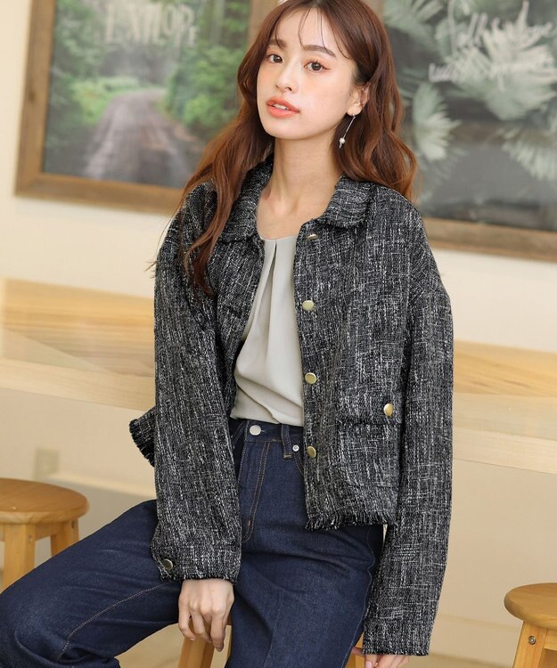 Tiaclasse 【洗える】ツイードジャケット ミックスブラック
