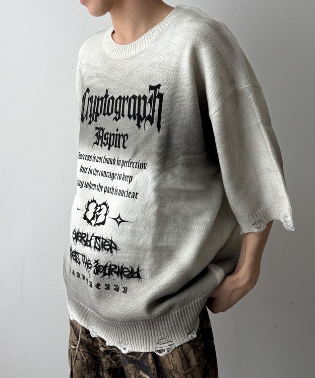 WEGO ダメージボーダーニットプルオーバー(SS) ホワイトボーダー