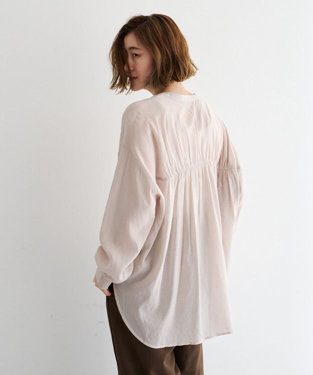 YECCA VECCA ドライタッチシアーバンドカラーシャツ Gray Beige