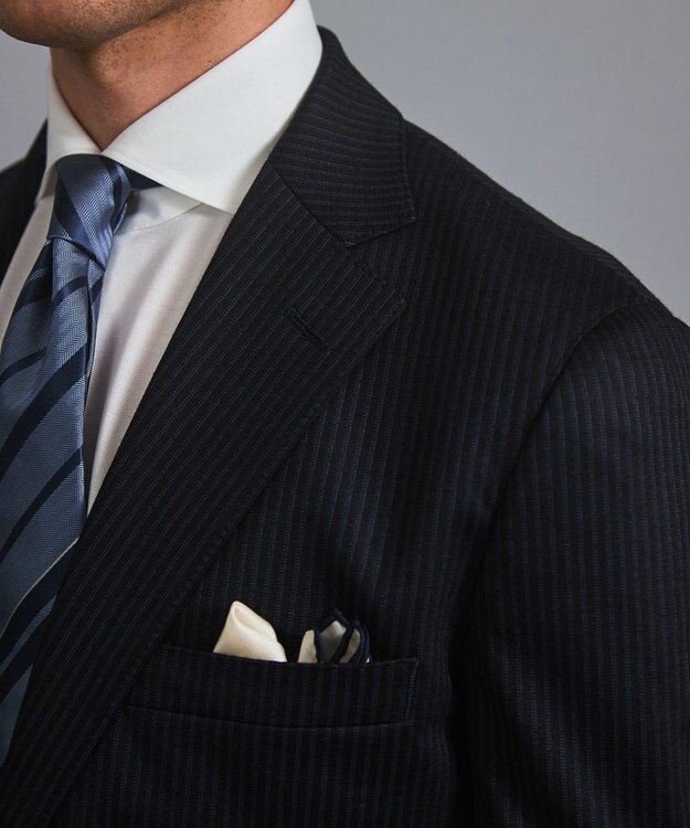 GOTAIRIKU 新柄/セットアップ対応【洗える/ストレッチ/シワになりにくい】ウォッシャブルジャージー セットアップジャケット_柄（25年モデル） ネイビー×ストライプ