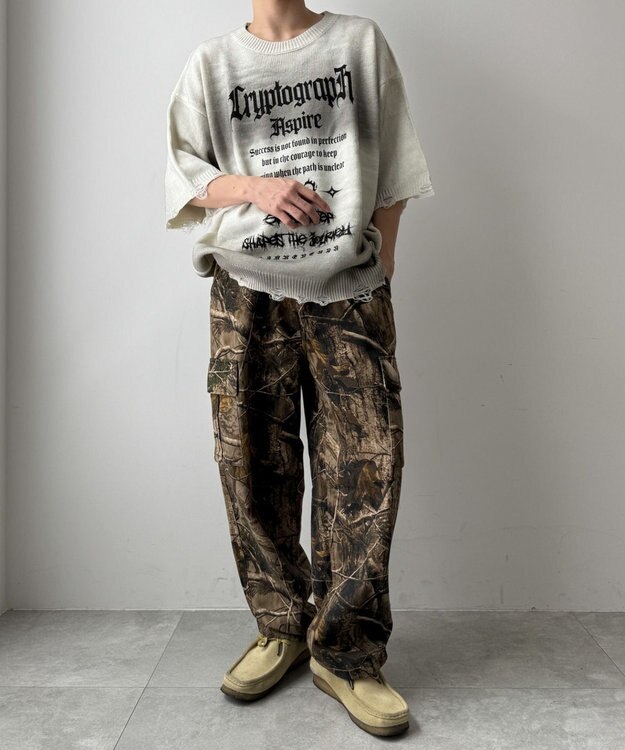 WEGO ダメージボーダーニットプルオーバー(SS) ホワイトボーダー