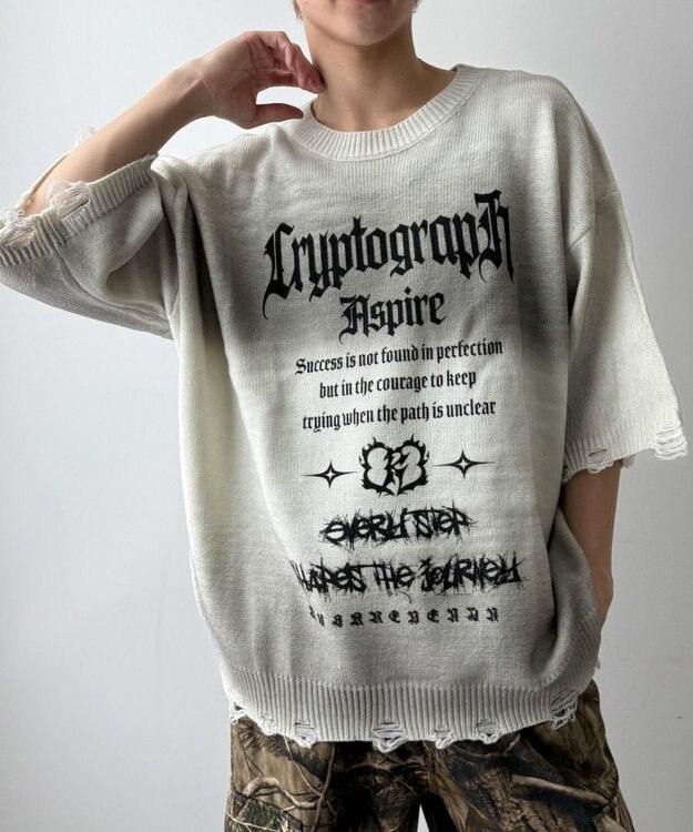 WEGO ダメージボーダーニットプルオーバー(SS) ホワイトボーダー