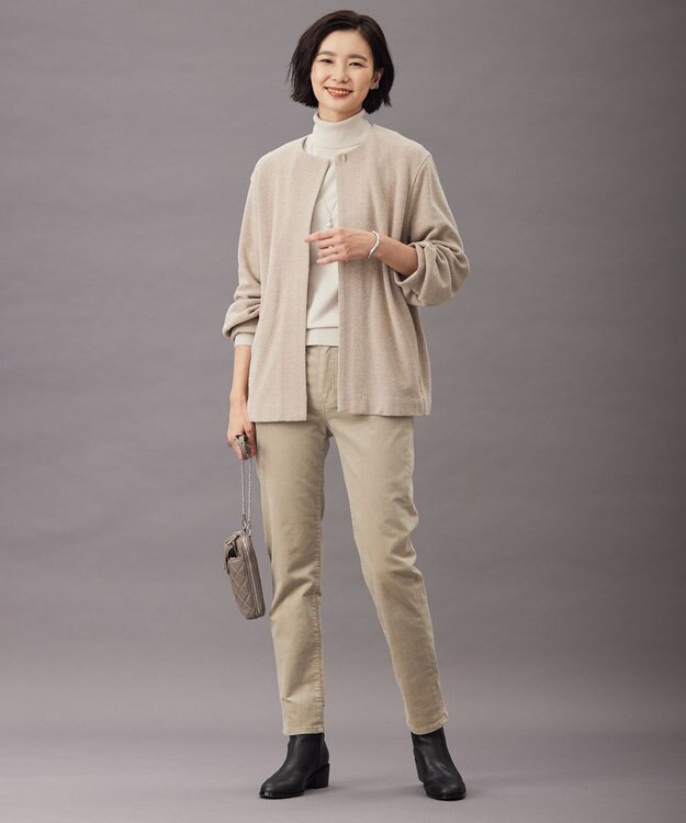 J.PRESS LADIES S ブークレー ノーカラーアウター ベージュ系