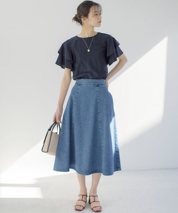 組曲 ライトデニム フレアスカート ライトインディゴ系