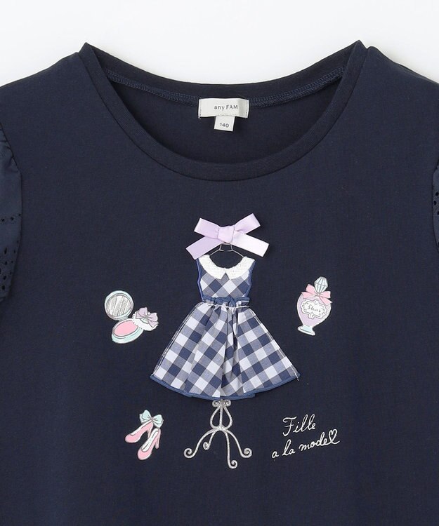 ANY KIDS ドレス アップリケ Tシャツ ネイビー