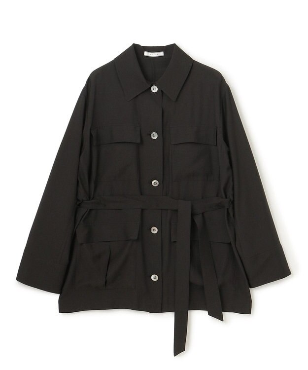 BEIGE， 【洗える】AMARYLLIS / ウエストベルトシアーサファリジャケット Black