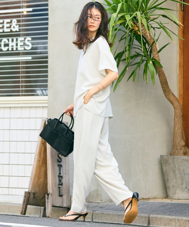 23区 【洗える】ストレッチジョーゼット フレンチスリーブ カットソー ベージュ系