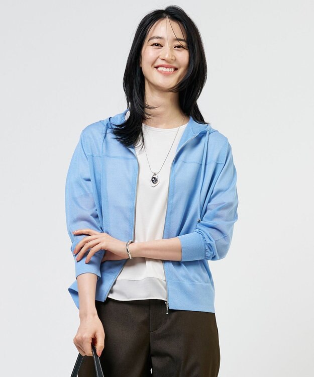 J.PRESS LADIES 【WEB限定カラーあり】SHEER LIGHT KNIT パーカー ソフトブルー系