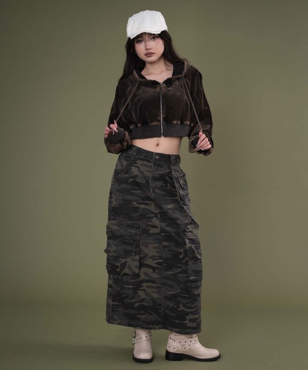 WEGO ベロア2ラインジップパーカー ブラック