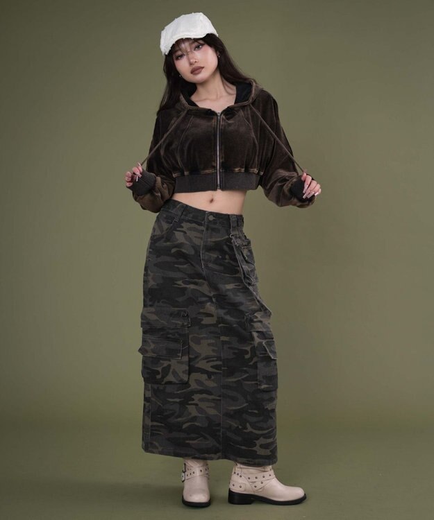 WEGO ベロア2ラインジップパーカー ブラック