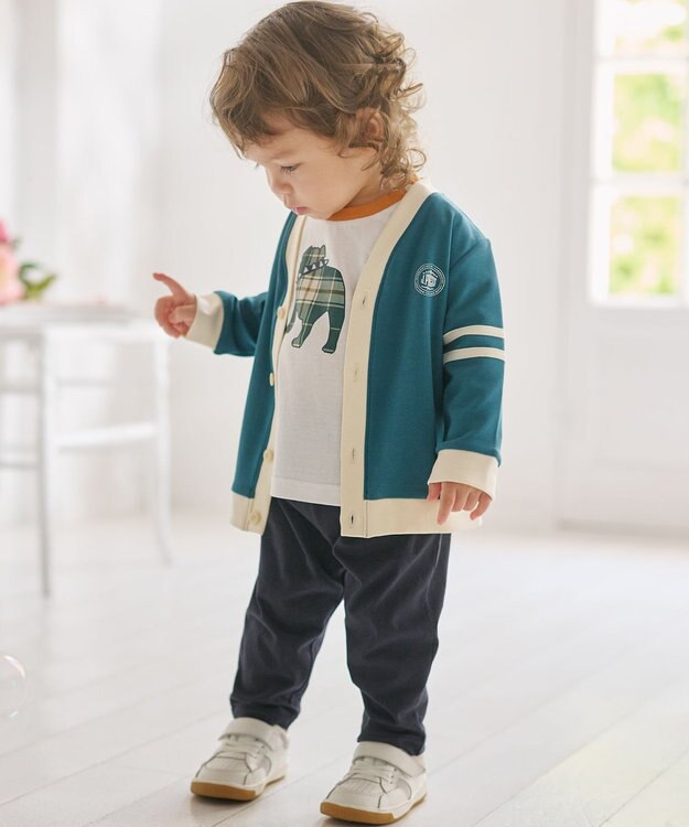 J.PRESS KIDS 【BOX付き】【80-90㎝】スムース 天竺カーディガン&長袖Tシャツ&パンツ セット グリーン系