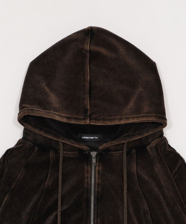 WEGO ベロア2ラインジップパーカー ブラック