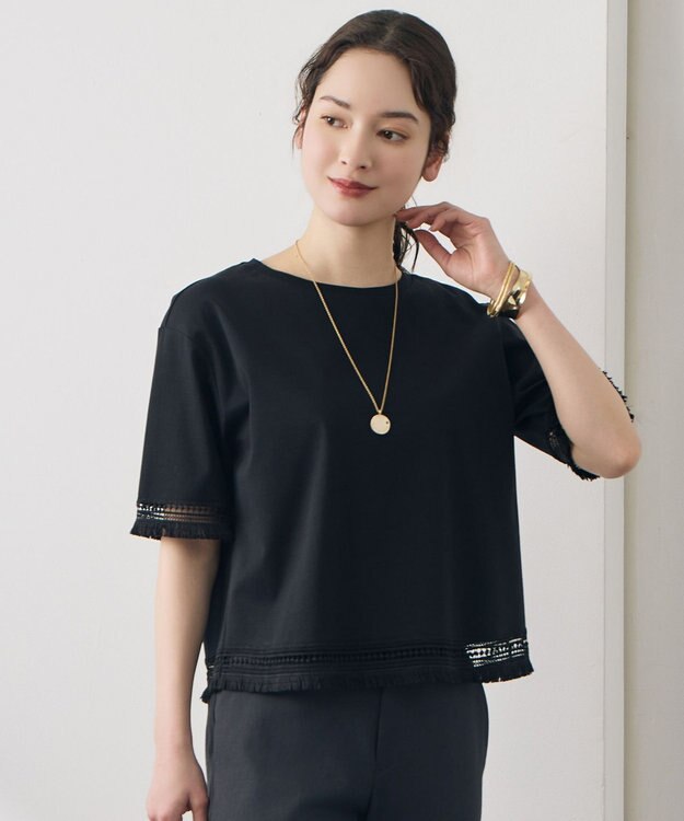 自由区 L 【SHIHOさん着用】コンパクトハイゲージフリンジ Tシャツ ブラック