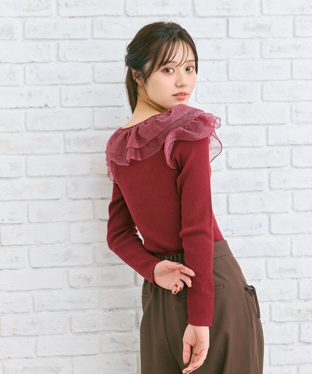 Feroux 襟フリル ニット レッド系