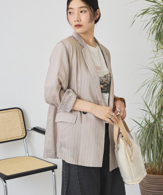 AMERICAN HOLIC シアーストライプジャケット Gray Beige