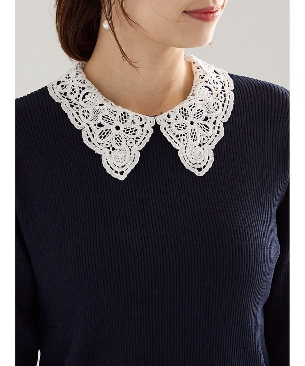 Te chichi ケミカルレースカラーリブニット ネイビー