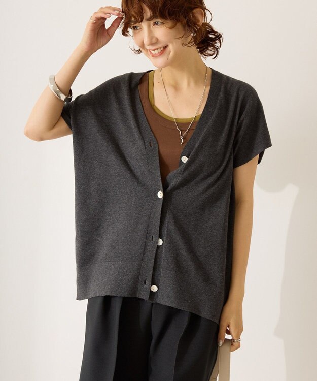 AMERICAN HOLIC フレンチスリーブＶネックニットカーディガン Charcoal Gray