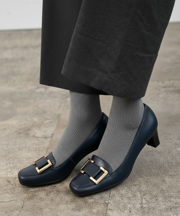 Pointer 日本製 本革バックルパンプス ダークネイビー