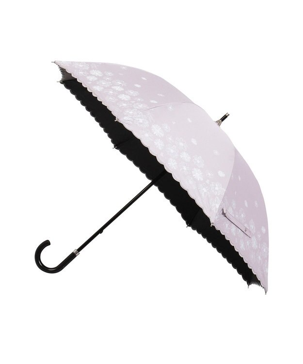 MOONBAT 【遮光率100％/遮熱/UV】LANVIN en Bleu (ランバン オン ブルー)晴雨兼用日傘 フラワーグリッター シルバースカラ刺繍 花柄 長傘 ペールピンク