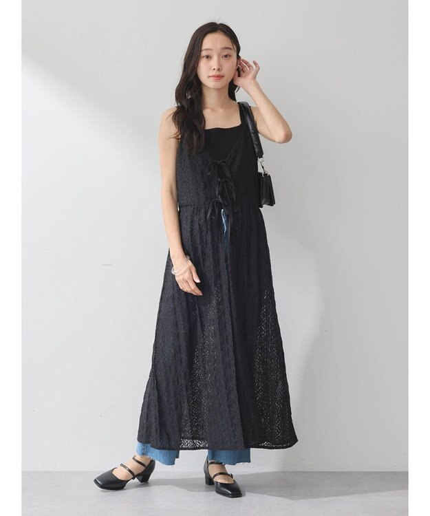 earth music&ecology フラワーレースキャミワンピース Black