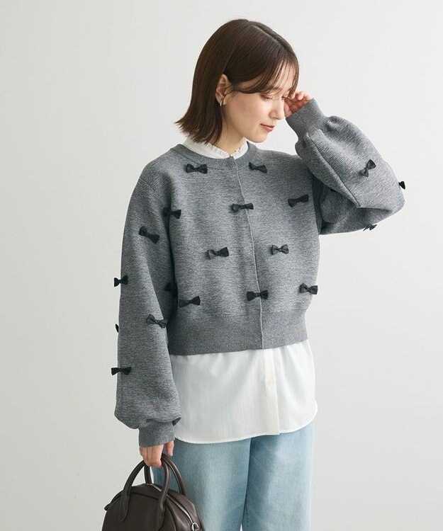Green Parks ・ｓｗｉｎｇ　ｂｙ　メニーリボンニットカーディガン Dark Gray Mixture