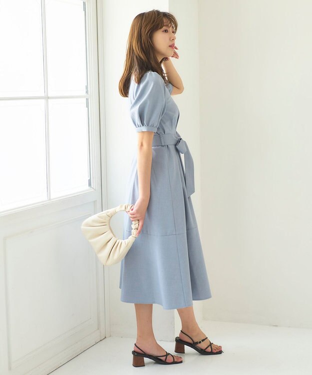 Feroux 【洗える】パフスリーブシャツ ワンピース スカイブルー系