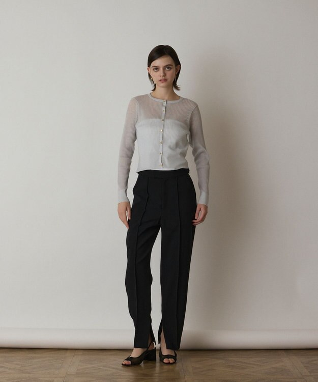 GRACE CONTINENTAL ラメリブシアーニットカーディガン ホワイト