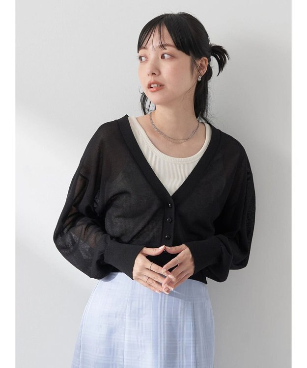 earth music&ecology シアーラメＶネックカーディガン Black