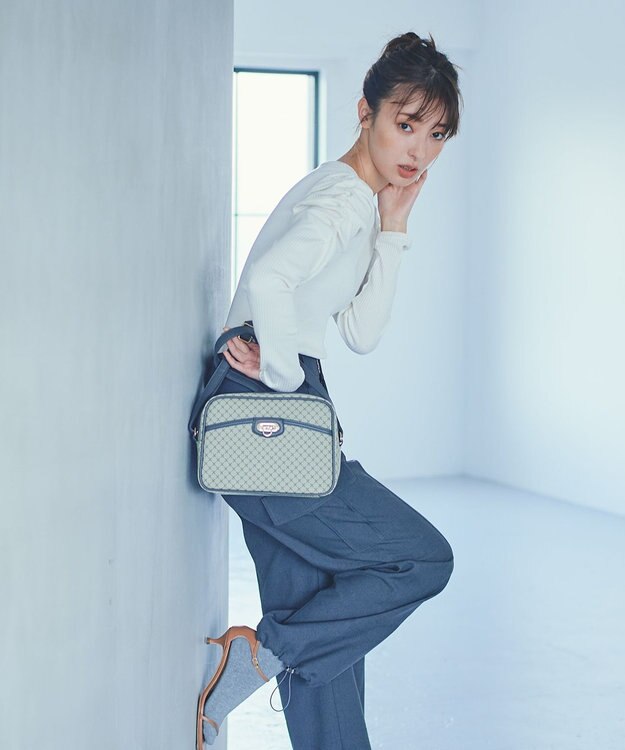 ANY クラシックラウンドショルダーバッグ ベージュ×グレー柄