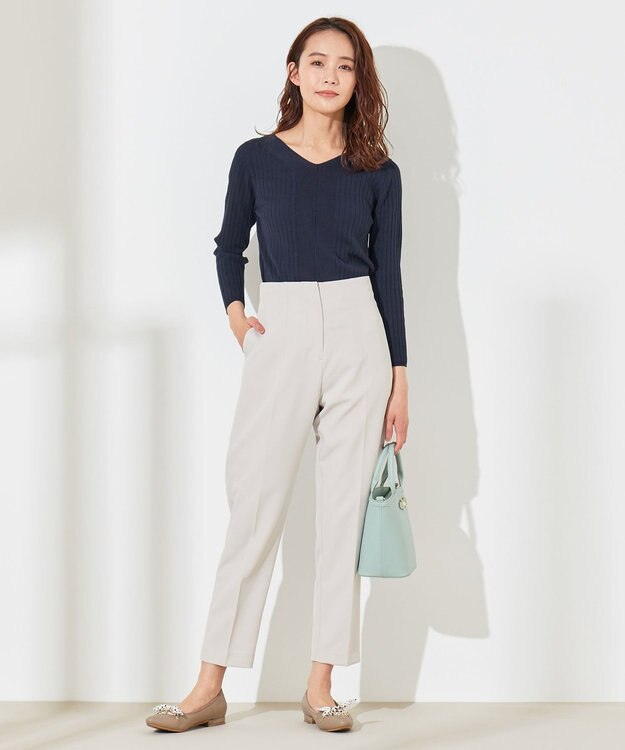 ANY SIS ハイウエストテーパード パンツ グレージュ