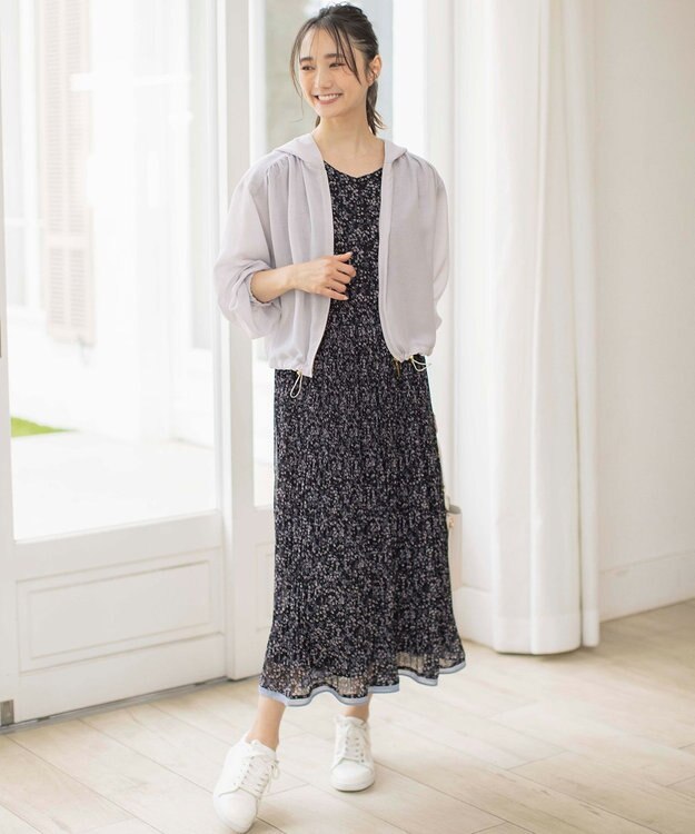 ANY SIS 【洗える】フラワープリーツ ワンピース ブラック系