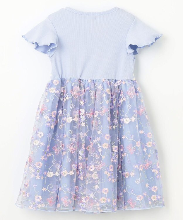 ANY KIDS 刺繍 チュール ワンピース サックスブルー