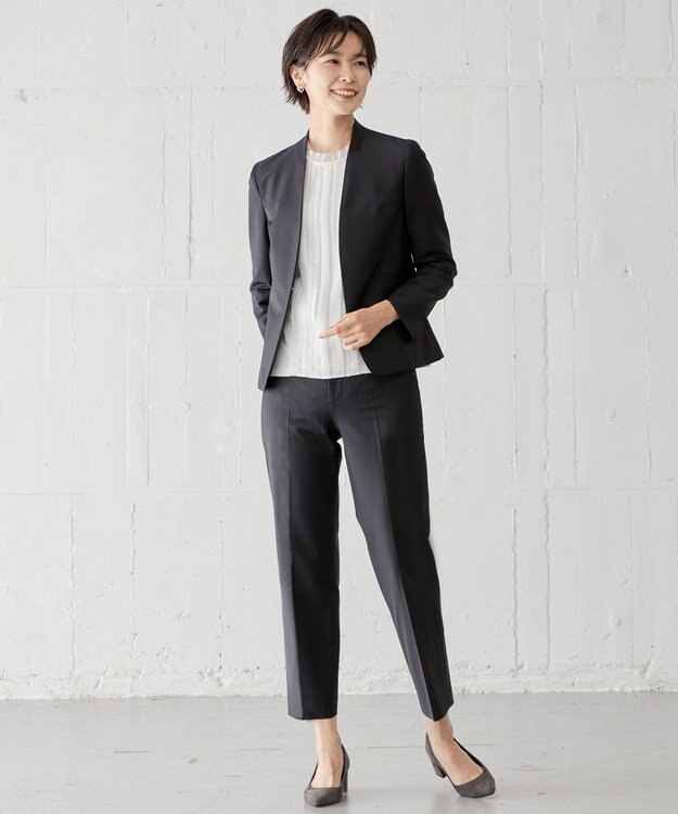 J.PRESS LADIES S BAHARIYE SOLID ノーカラー ジャケット ブラック系