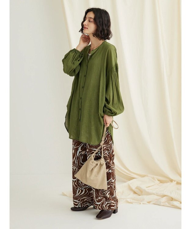 CRAFT STANDARD BOUTIQUE ウ゛ィンテージボイルソデシャーリングチュニック Khaki