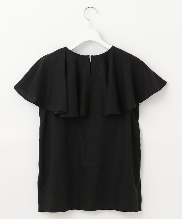 UNFILO 【洗える】リネンレーヨン　ラッフルカラーブラウス ブラック