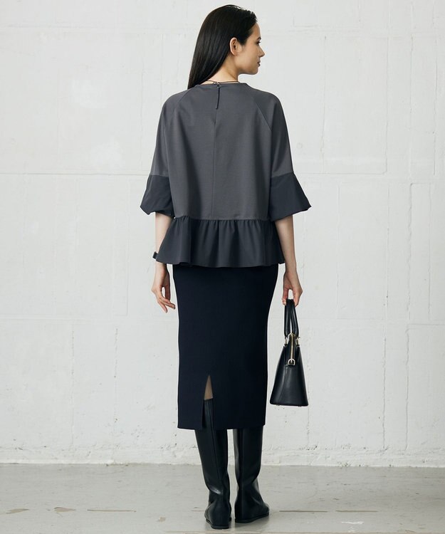 自由区 L クリアコットンポンチペプラム カットソー スレート