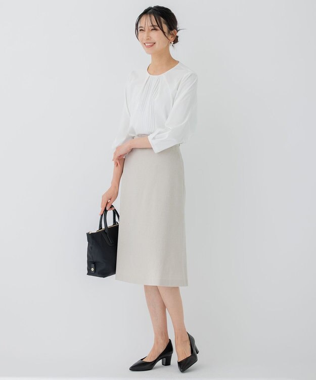 23区 S 【洗える】ブラウスライクジャージー タックディテール カットソー ホワイト系