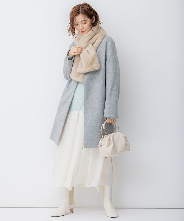 23区 ウールカシミヤビーバー ノーカラー コート ライトグレー系