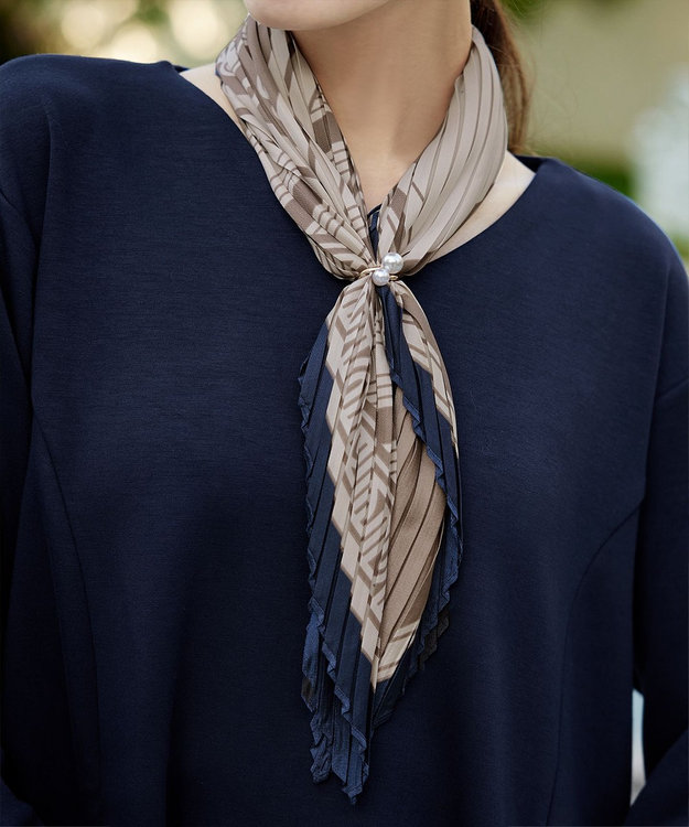 Tiaclasse 【選べる柄タイプ】プリーツスカーフ Dグレージュ