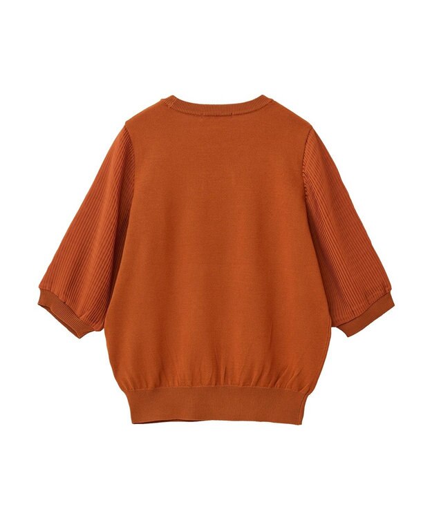 Green Parks 袖プリーツドッキング５分袖ニットプルオーバー Orange