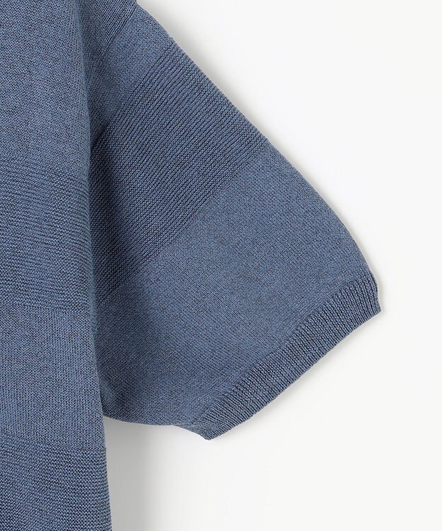 自由区 L 【洗える】ペーパーブレンドスキッパーポロ ニット ブルーグレー