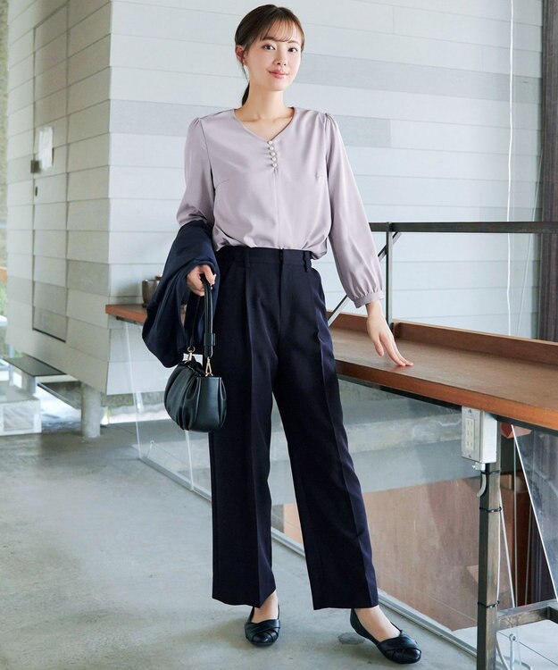 Tiaclasse 【スマート裏起毛・洗える】パールボタンブラウス グレー