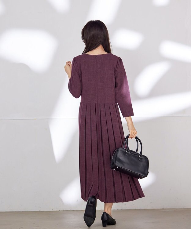 Tiaclasse 【洗える】プリーツワンピース ワイン