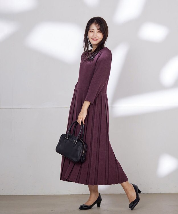 Tiaclasse 【洗える】プリーツワンピース ワイン