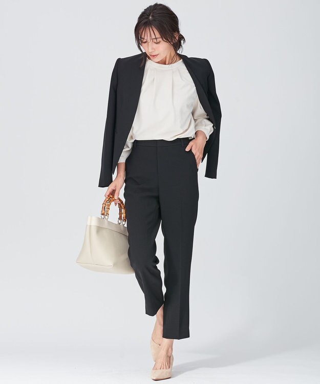 23区 トリアセダブルジョーゼット パンツ ブラック系