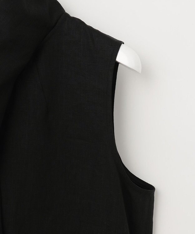 UNFILO 【洗える】リネンレーヨン　ラッフルカラーブラウス ブラック