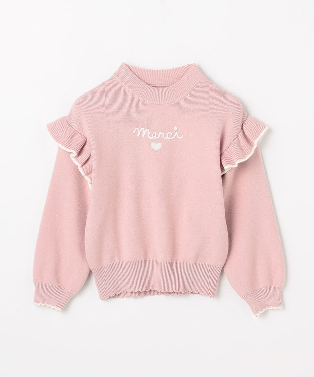 ANY KIDS 肩フリル しあわせタッチニット ピンク